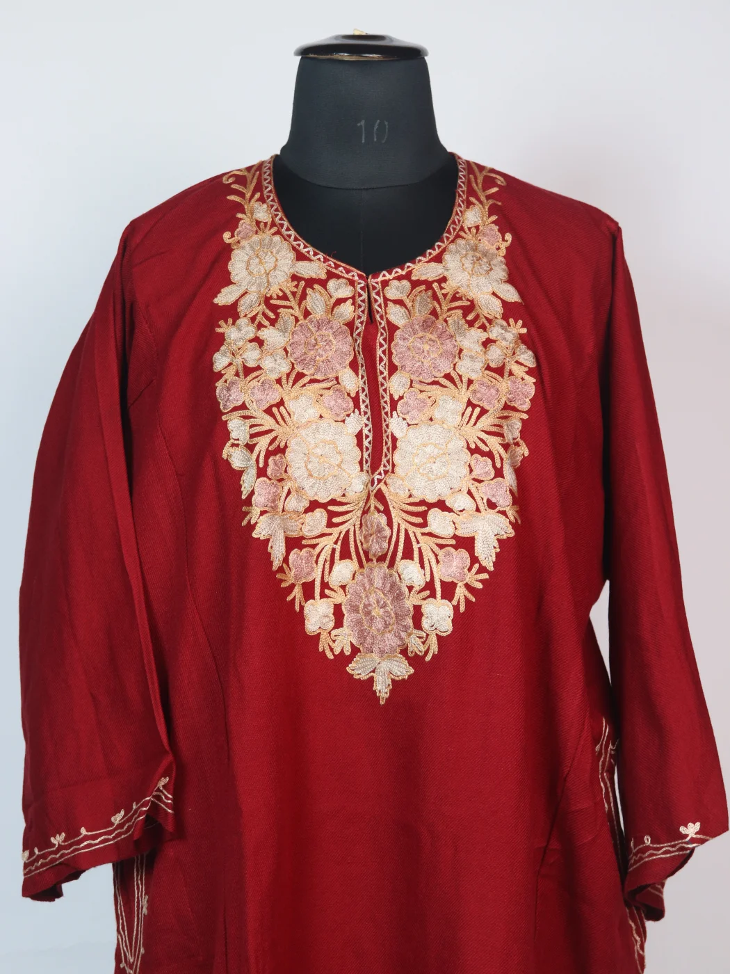 Maroon Kashmiri Pheran Cashmilion Wool Aari Embroidery - Image 2