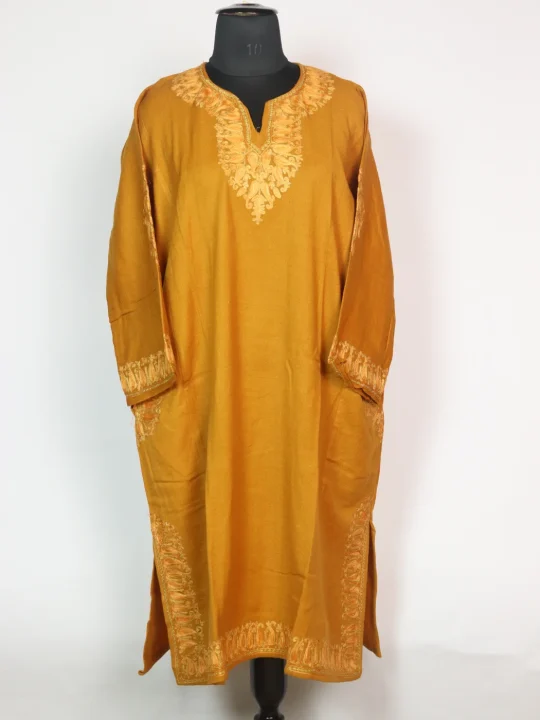 Yellow Kashmiri Pheran Cashmilion Wool Aari Work Haseen