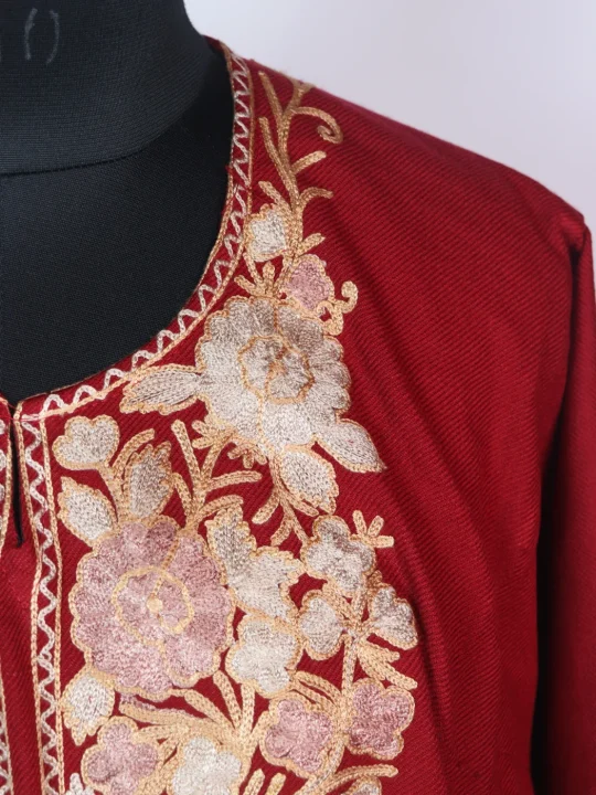 Maroon Kashmiri Pheran Cashmilion Wool Aari Embroidery - Image 3