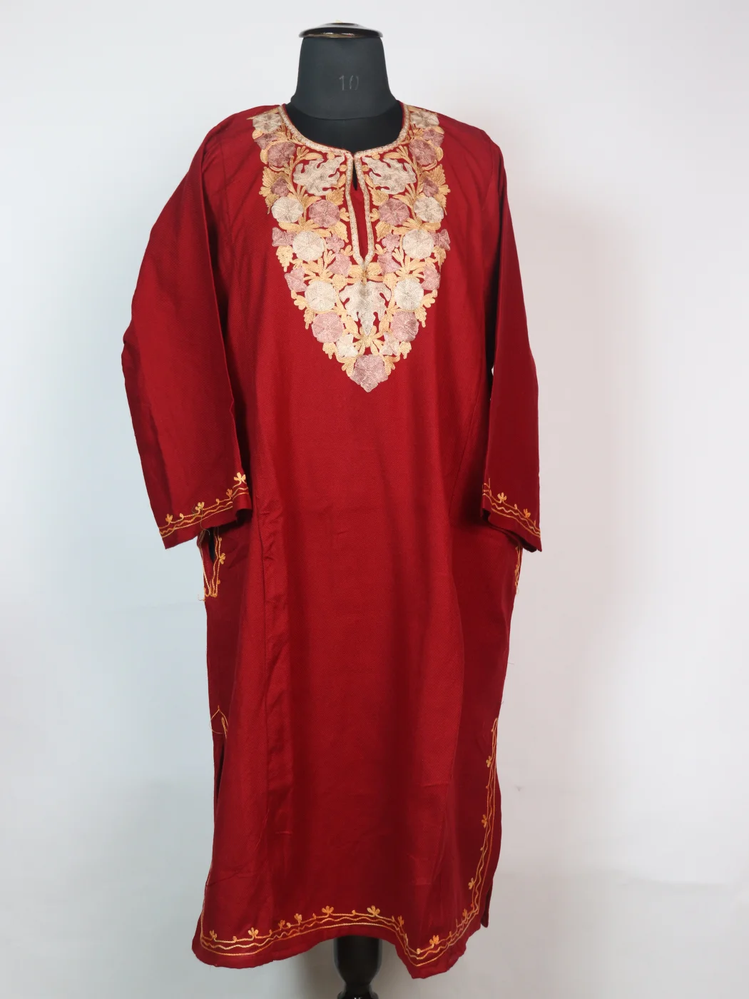 Maroon Kashmiri Pheran Cashmilion Wool Aari Work Alfa