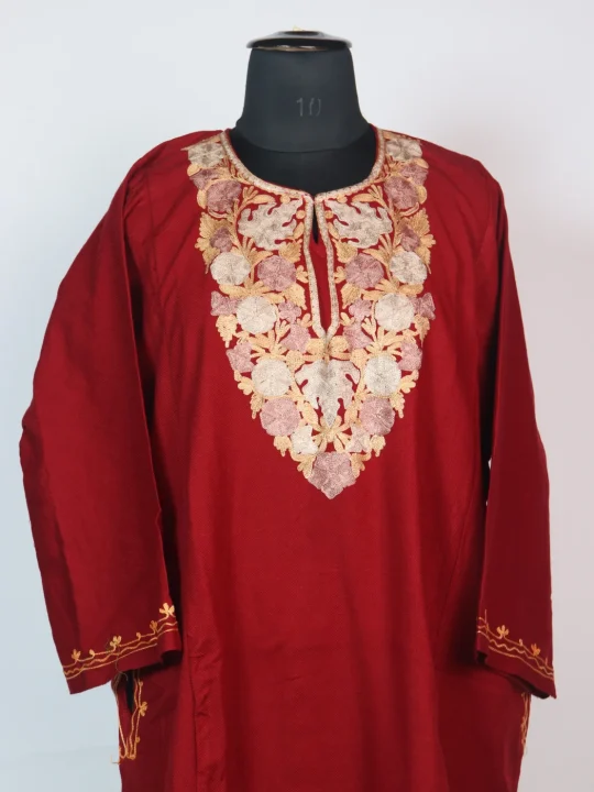 Maroon Kashmiri Pheran Cashmilion Wool Aari Work Alfa - Image 2