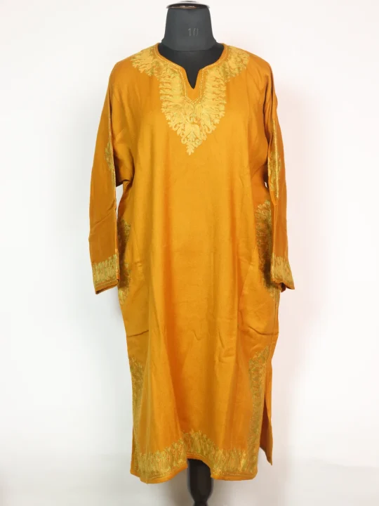 Yellow Yasmeena Kashmiri Pheran Cashmilion Wool Aari Embroidery
