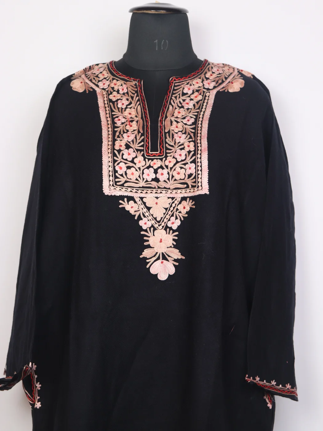 Nusrat Black Kashmiri Cashmilon Wool Pheran With Aari Embroidery - Image 2
