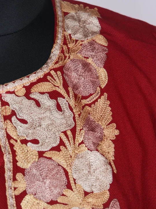 Maroon Kashmiri Pheran Cashmilion Wool Aari Work Alfa - Image 3