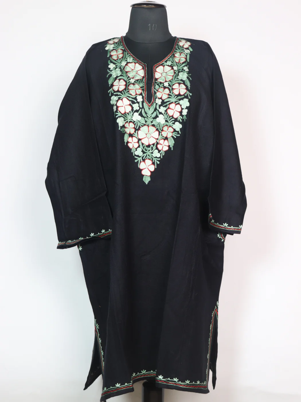 Black Suzain Kashmiri Pheran Cashmilion Wool Aari Kadhai