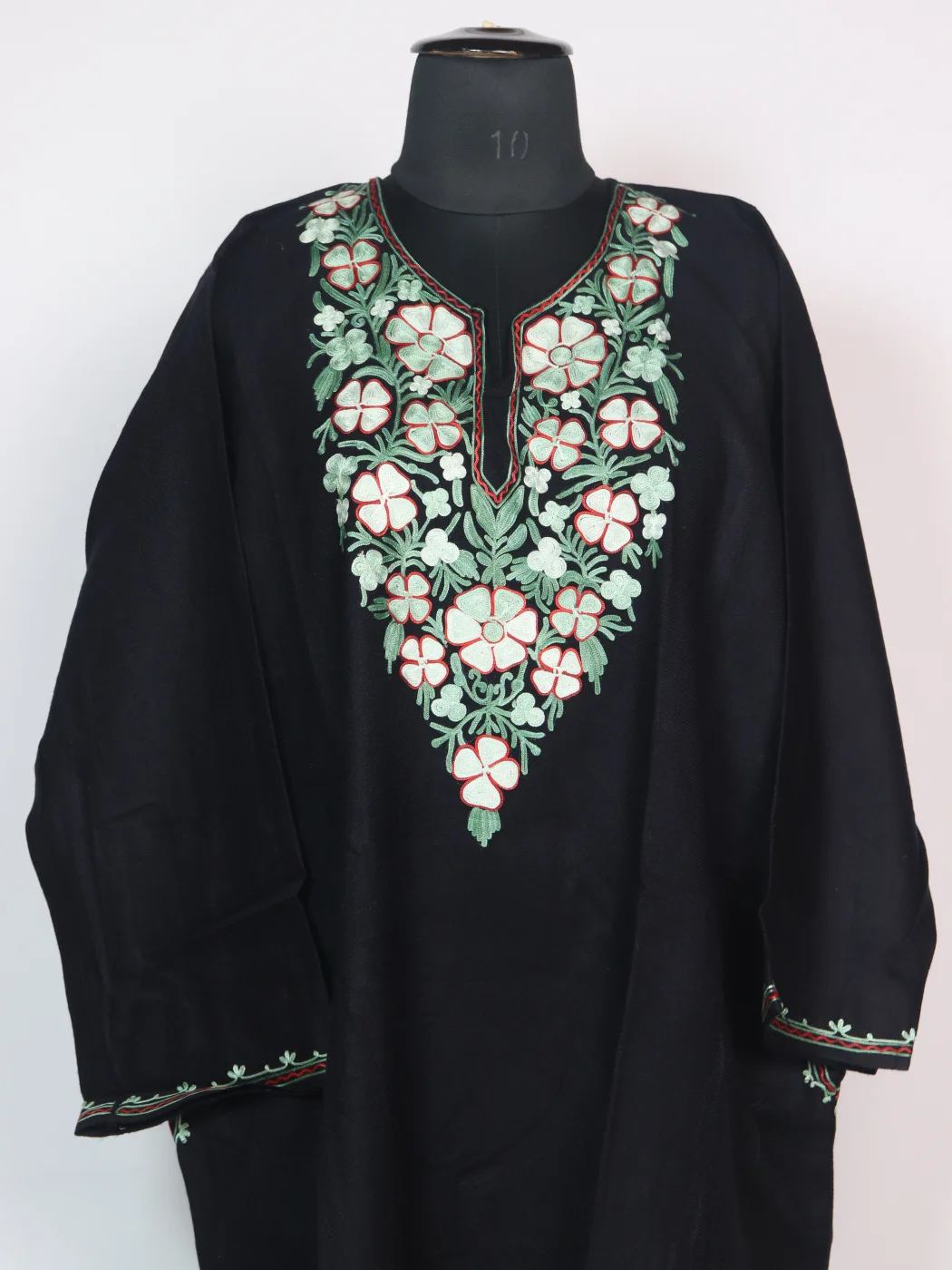 Black Suzain Kashmiri Pheran Cashmilion Wool Aari Kadhai - Image 2