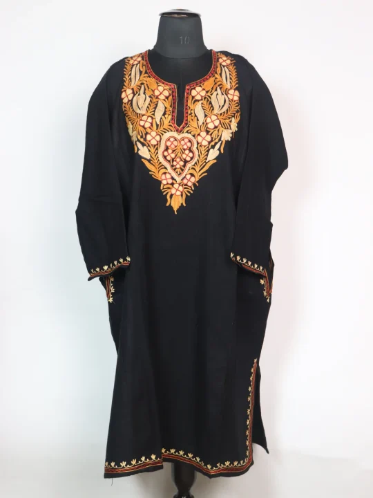 Black Mehwish Kashmiri Pheran Cashmilion Wool Aari Work