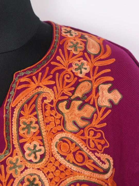 Sameena Purple Kashmiri Cashmilon Wool Pheran For Women With Aari Work - Image 3