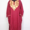 Pari Pink Kashmiri Cashmilon Wool Pheran For Women With Aari Work