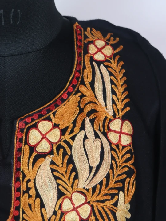 Black Mehwish Kashmiri Pheran Cashmilion Wool Aari Work - Image 3