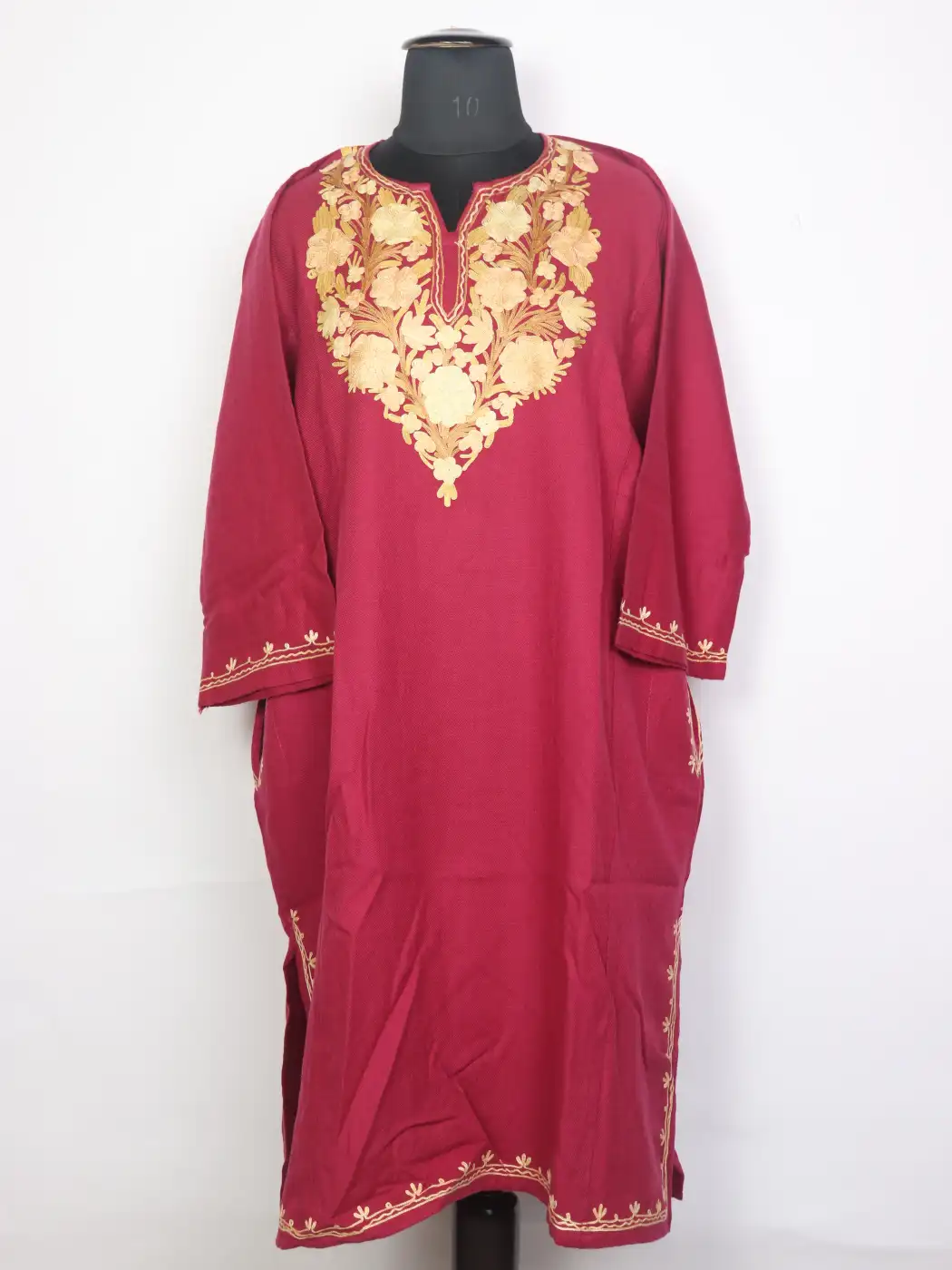 Pari Pink Kashmiri Cashmilon Wool Pheran For Women With Aari Work