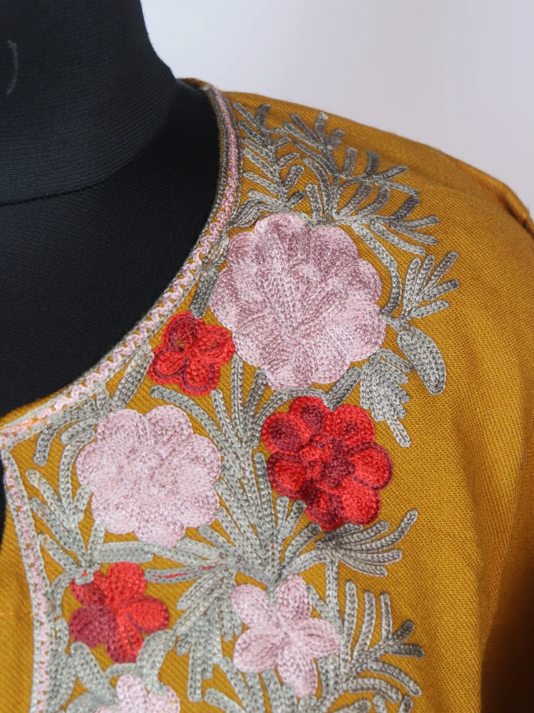 Yellow Kashmiri Pheran Cashmilion Wool Aari Kadhai Gulzar - Image 3
