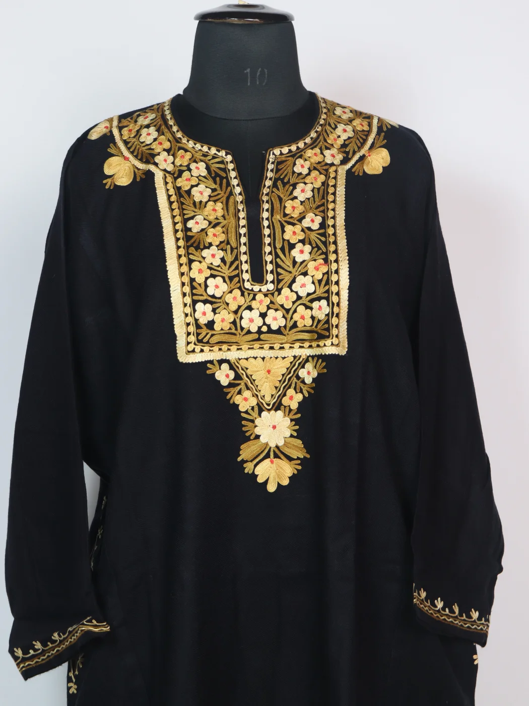 Black Kashmiri Pheran Cashmilion Wool Aari Embroidery Sobiya - Image 2
