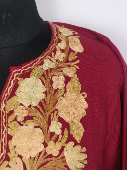 Pari Pink Kashmiri Cashmilon Wool Pheran For Women With Aari Work - Image 3