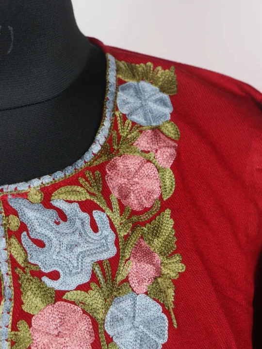 Red Kashmiri Pheran Cashmilion Wool Aari Kadhai Anabiya - Image 3