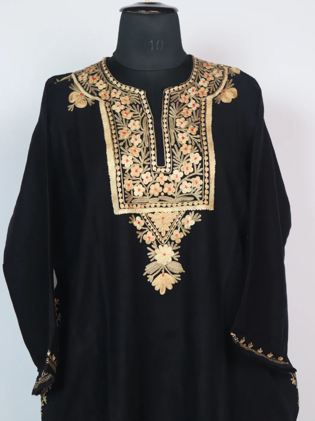 Black Kashmiri Cashmilon Wool Pheran Majnoo Aari Embroidery - Image 2