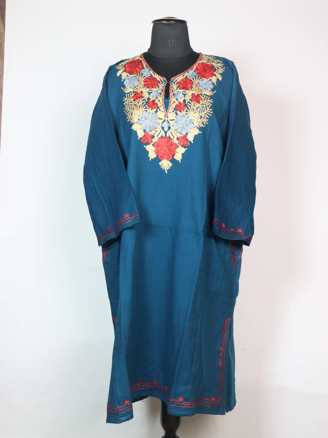 Blue Kashmiri Pheran Cashmilion Wool Aari Embroidery Mahira