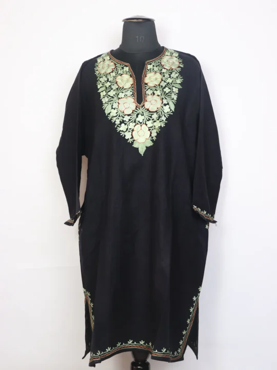 Sayima Black Kashmiri Cashmilon Wool Womens Aari Work Pheran