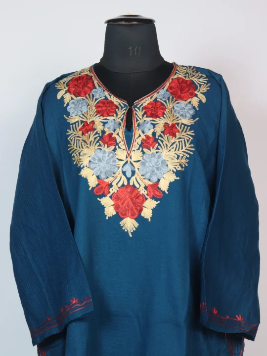 Blue Kashmiri Pheran Cashmilion Wool Aari Embroidery Mahira - Image 2