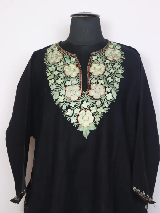 Sayima Black Kashmiri Cashmilon Wool Womens Aari Work Pheran - Image 2