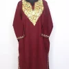 Marjaan Maroon Kashmiri Cashmilon Wool Pheran For Women With Aari Work
