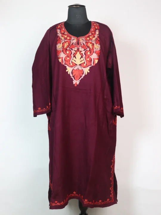 Purple Kashmiri Pheran Cashmilion Wool Aari Kadhai Firdous