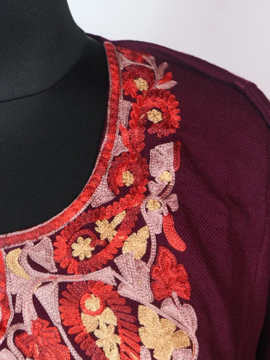 Purple Kashmiri Pheran Cashmilion Wool Aari Kadhai Firdous - Image 3