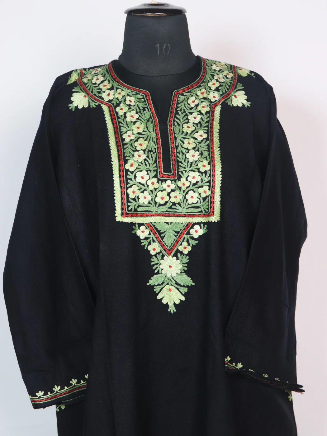 Black Nazima Kashmiri Cashmilon Wool Pheran Aari Kadhai - Image 2