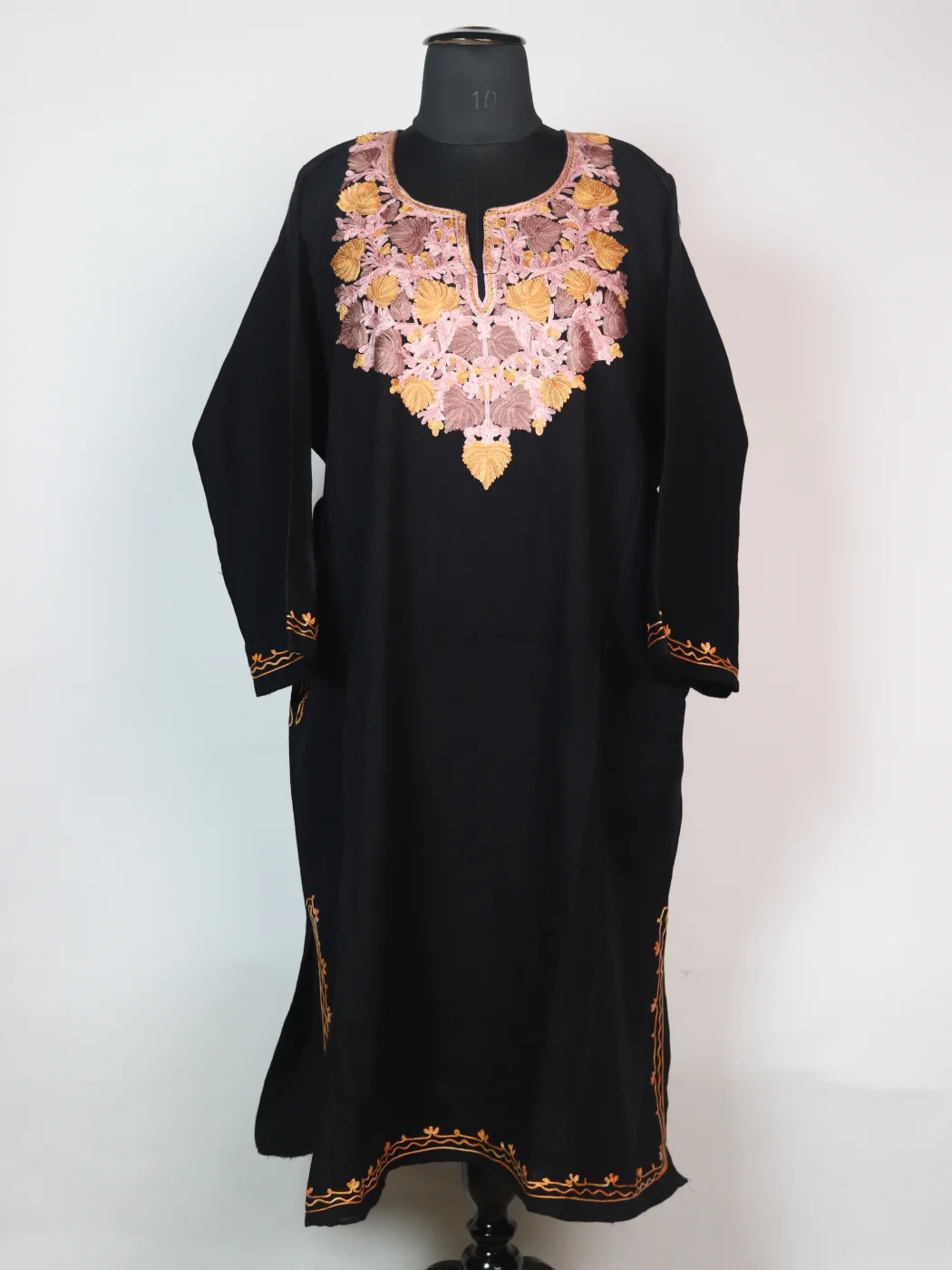 Black Kashmiri Pheran In Cashmilion Wool With Aari Kadhai
