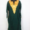 Gulbadan Green Kashmiri Cashmilon Wool Pheran For Women With Aari Embroidery