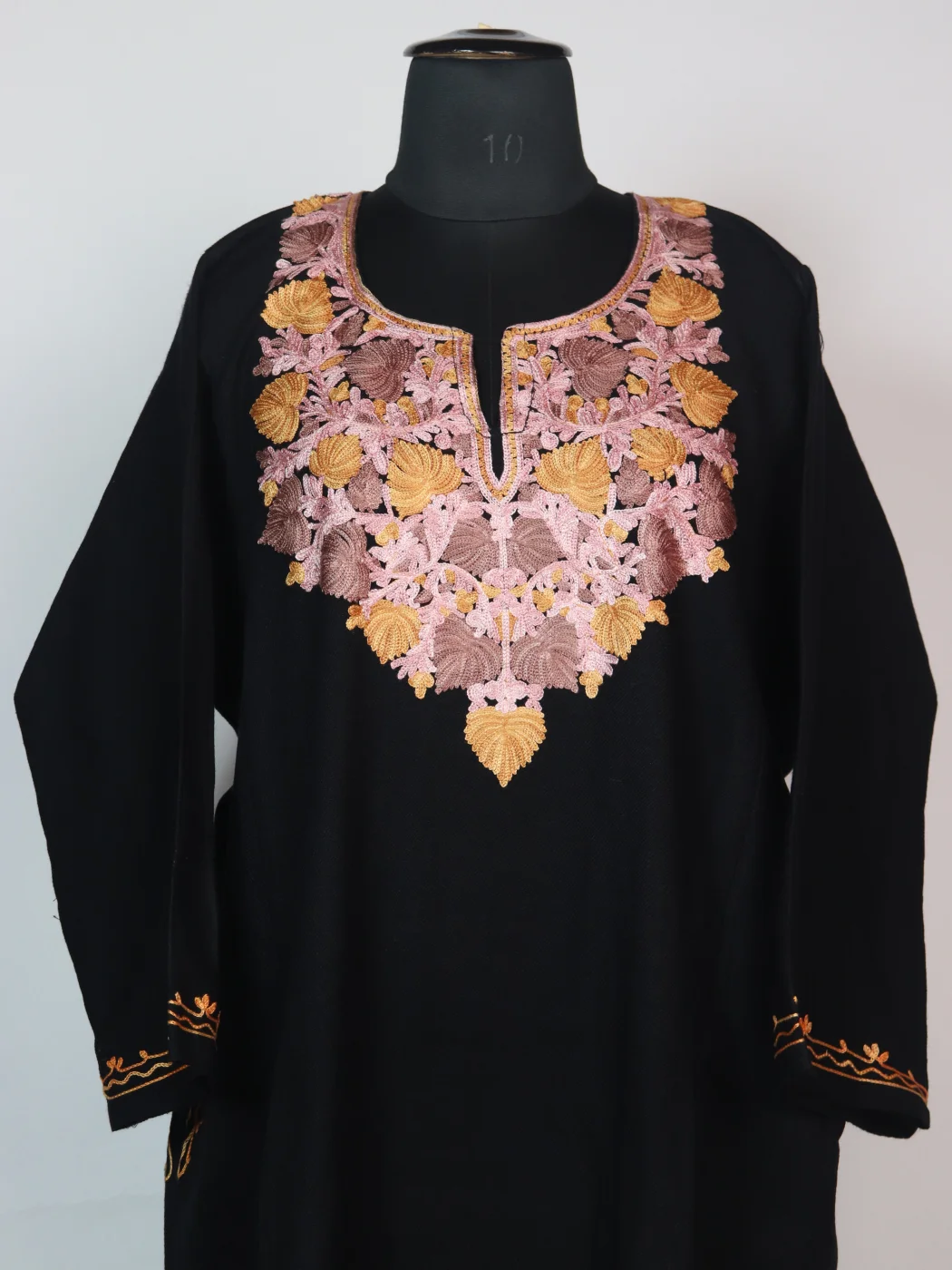 Black Kashmiri Pheran In Cashmilion Wool With Aari Kadhai - Image 2