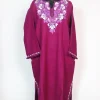 Magenta Kashmiri Cashmilon Wool Aari Embroidered Pheran Sumaira