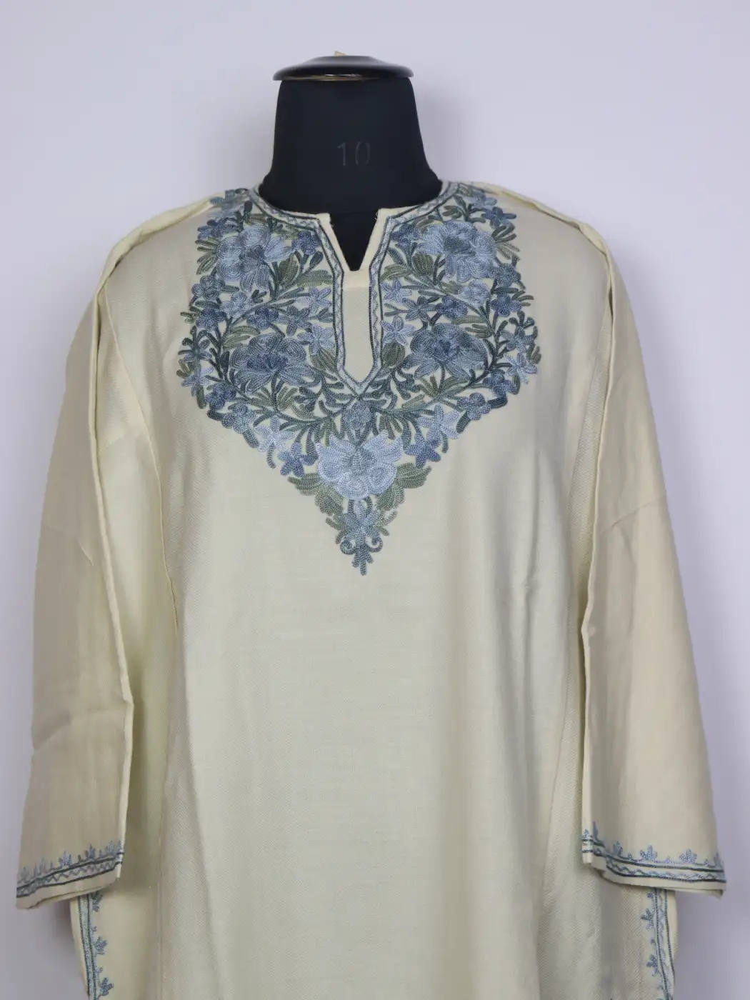 Chashma Shahi Cream Kashmiri Cashmilon Wool Pheran For Women With Aari Work - Image 2