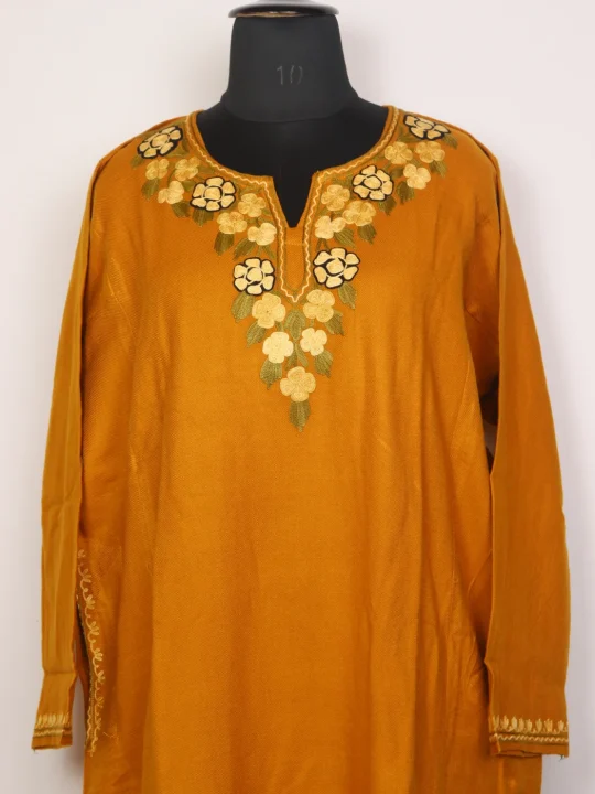 Rooh Yellow Kashmiri Pheran Cashmilon Wool Aari Embroidery - Image 2