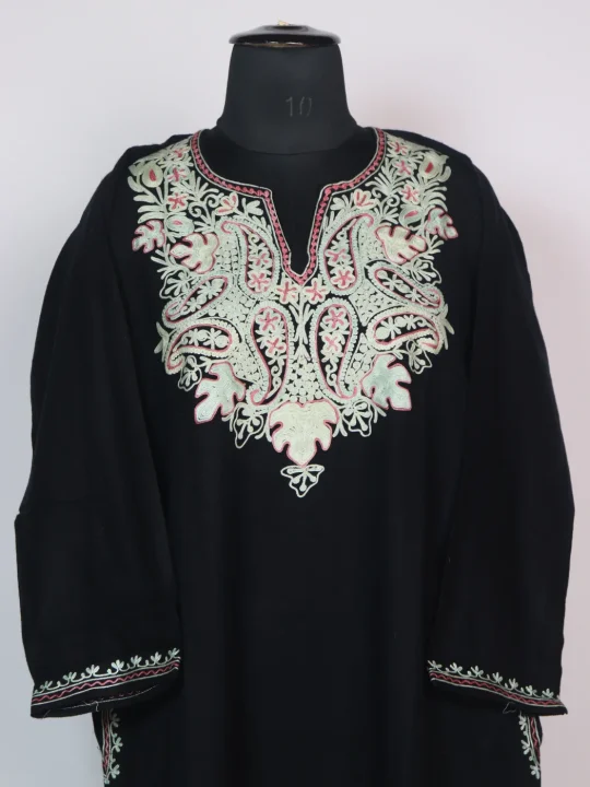 Black Fiza Kashmiri Cashmilon Wool Pheran Aari Embroidery - Image 2