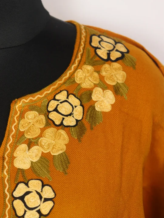 Rooh Yellow Kashmiri Pheran Cashmilon Wool Aari Embroidery - Image 3