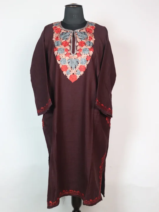 Kashmiri Wine Pheran In Cashmilion Wool Aari Embroidery Zooni