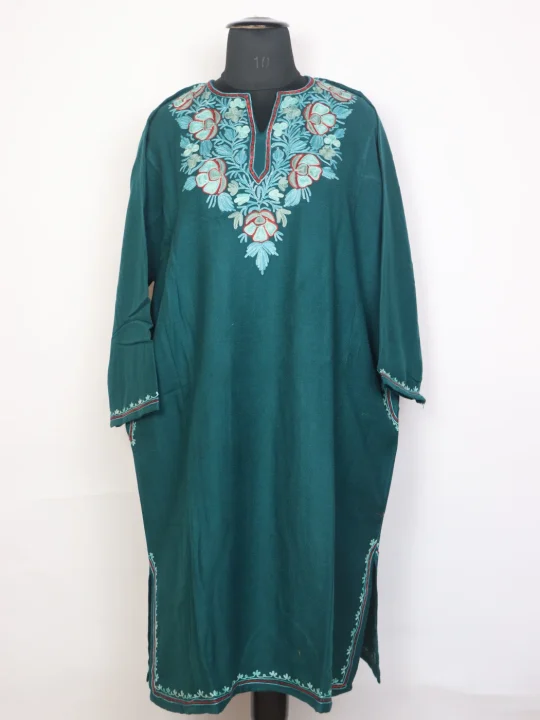 Bulbul Blue Kashmiri Cashmilon Wool Pheran With Aari Kadhai