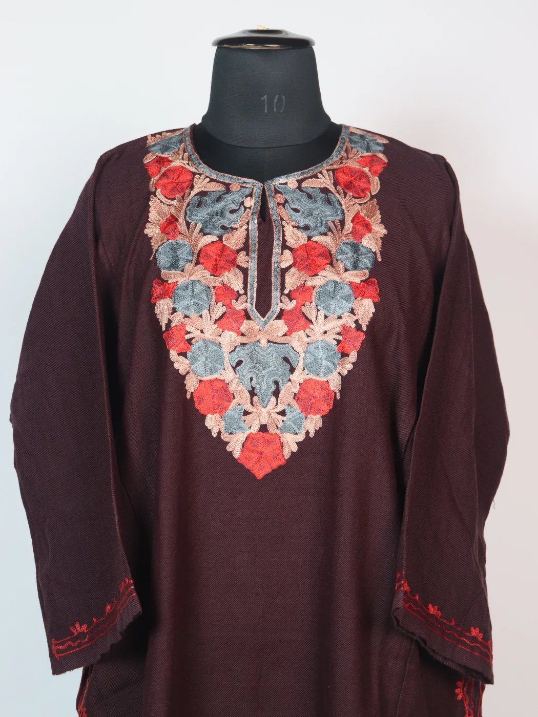 Kashmiri Wine Pheran In Cashmilion Wool Aari Embroidery Zooni - Image 2