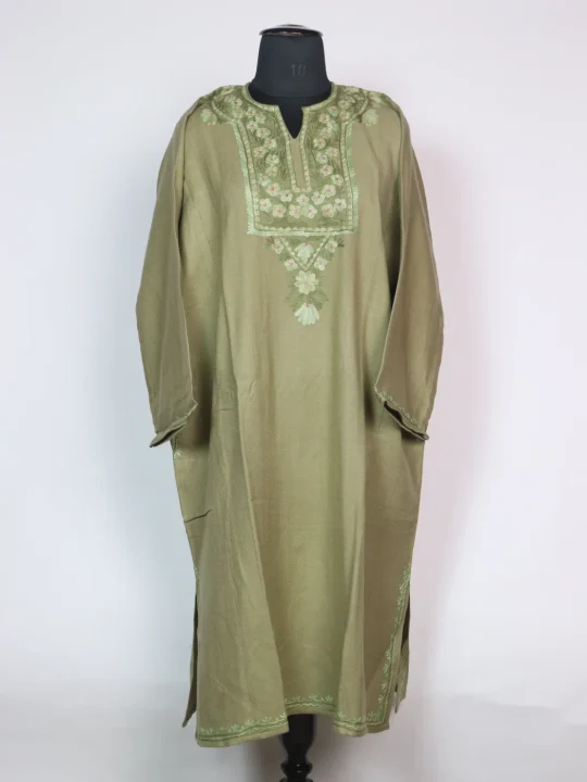 Desert Brown Kashmiri Cashmilon Wool Pheran Aari Embrodery Fadiya