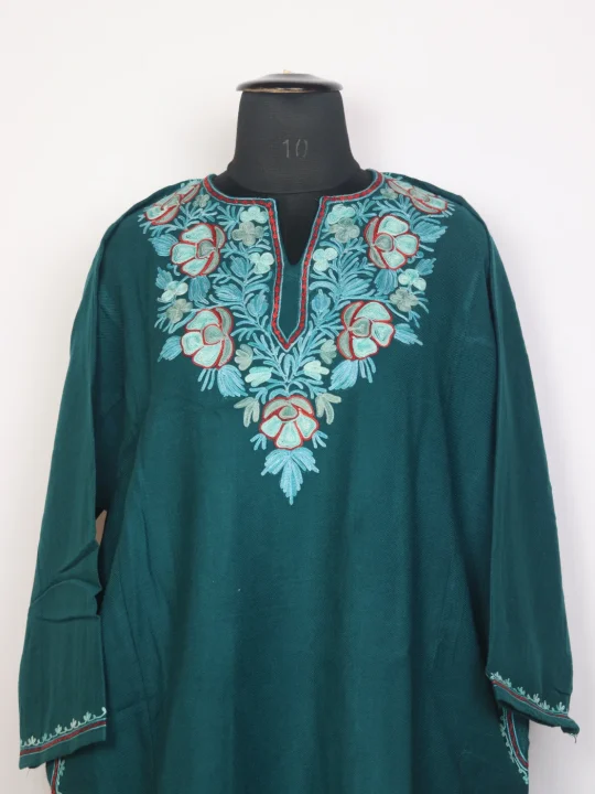 Bulbul Blue Kashmiri Cashmilon Wool Pheran With Aari Kadhai - Image 2