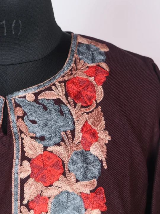 Kashmiri Wine Pheran In Cashmilion Wool Aari Embroidery Zooni - Image 3