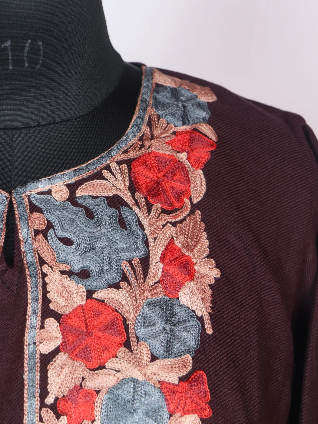 Kashmiri Wine Pheran In Cashmilion Wool Aari Embroidery Zooni - Image 3