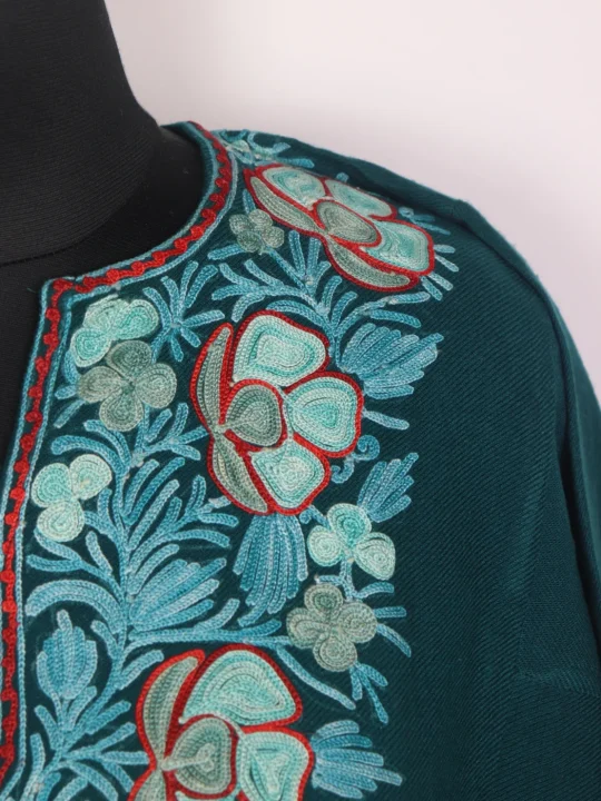 Bulbul Blue Kashmiri Cashmilon Wool Pheran With Aari Kadhai - Image 3