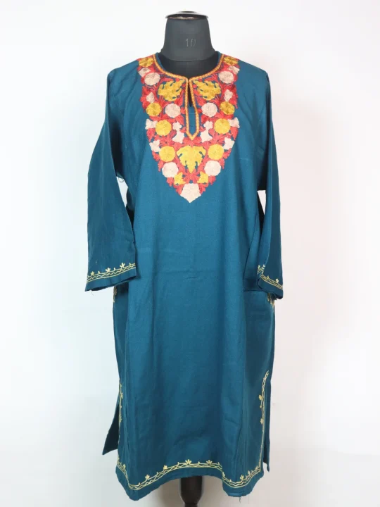 Blue Kashmiri Pheran Cashmilion Wool Sunder Aari work