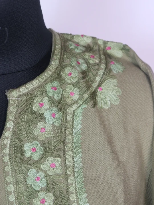 Desert Brown Kashmiri Cashmilon Wool Pheran Aari Embrodery Fadiya - Image 3
