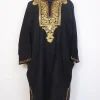 Kowser Black Kashmiri Cashmilon Wool Pheran With Aari Work
