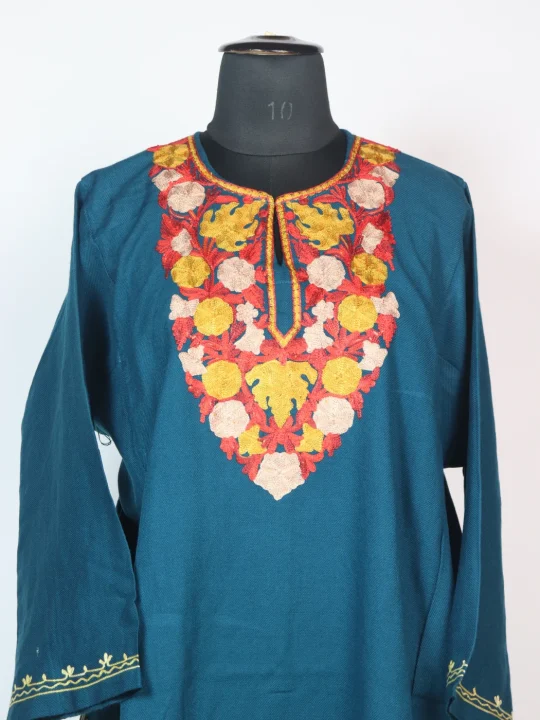 Blue Kashmiri Pheran Cashmilion Wool Sunder Aari work - Image 2