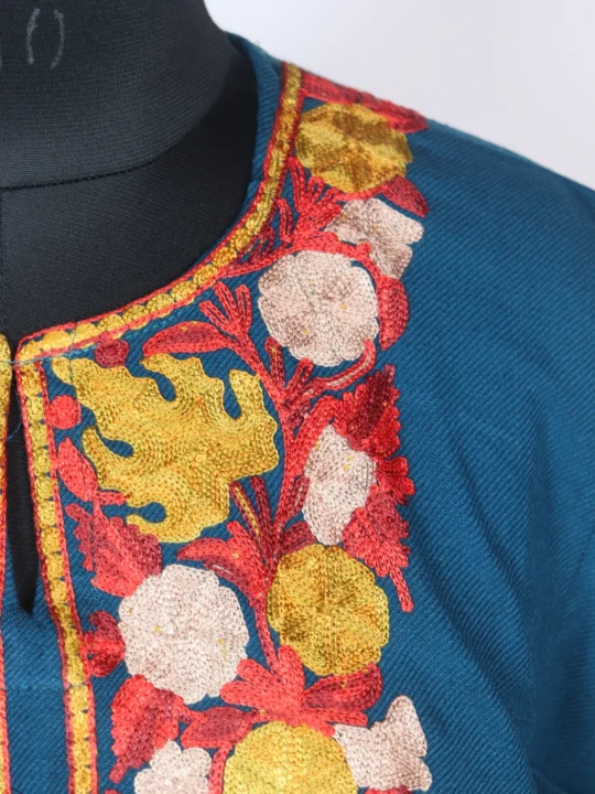 Blue Kashmiri Pheran Cashmilion Wool Sunder Aari work - Image 3
