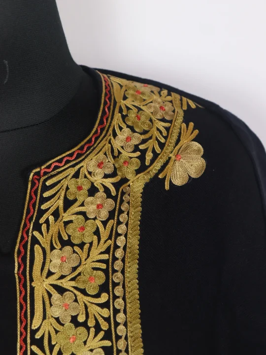 Kowser Black Kashmiri Cashmilon Wool Pheran With Aari Work - Image 3